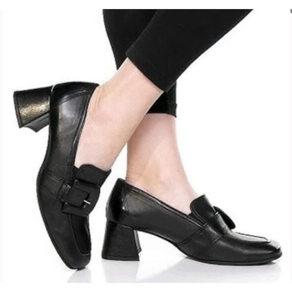 Paul Green ROBIN SQUARE TOE BLACK LEATHER LOAFER PUMP Size 7 US 9.5
